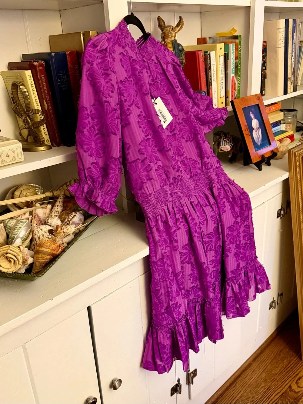 Abbey-Glass chiffon vibrant purple dress with sunflower  motif NWT!  Never worn! - Picture 2 of 12